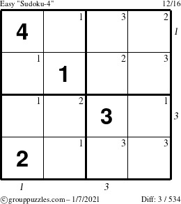 The grouppuzzles.com Easy Sudoku-4 puzzle for Thursday January 7, 2021 with all 3 steps marked