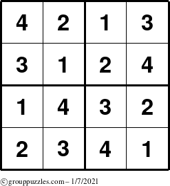 The grouppuzzles.com Answer grid for the Sudoku-4 puzzle for Thursday January 7, 2021