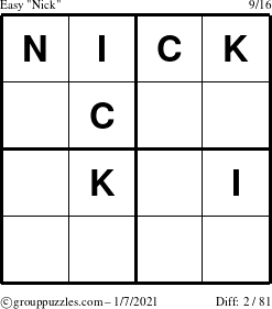 The grouppuzzles.com Easy Nick puzzle for Thursday January 7, 2021