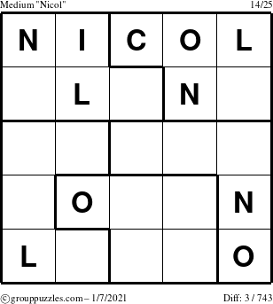 The grouppuzzles.com Medium Nicol puzzle for Thursday January 7, 2021