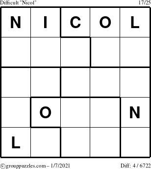 The grouppuzzles.com Difficult Nicol puzzle for Thursday January 7, 2021