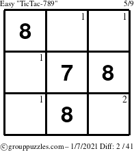 The grouppuzzles.com Easy TicTac-789 puzzle for Thursday January 7, 2021 with the first 2 steps marked