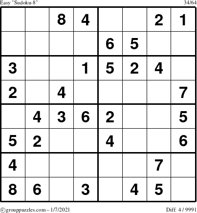 The grouppuzzles.com Easy Sudoku-8 puzzle for Thursday January 7, 2021