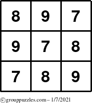 The grouppuzzles.com Answer grid for the TicTac-789 puzzle for Thursday January 7, 2021