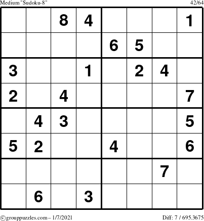 The grouppuzzles.com Medium Sudoku-8 puzzle for Thursday January 7, 2021