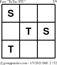 The grouppuzzles.com Easy TicTac-STU puzzle for Thursday January 7, 2021