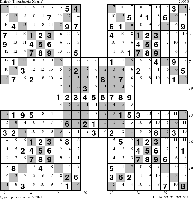 The grouppuzzles.com Difficult cover-HyperXtreme puzzle for Thursday January 7, 2021 with all 14 steps marked