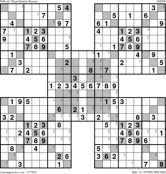 The grouppuzzles.com Difficult cover-HyperXtreme puzzle for Thursday January 7, 2021 with the first 3 steps marked