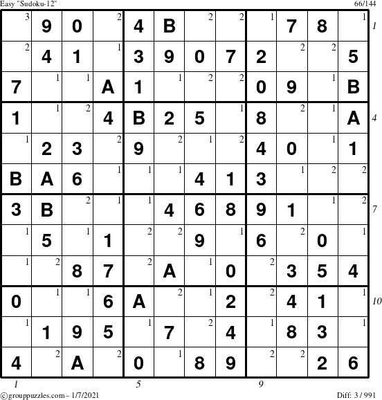 The grouppuzzles.com Easy Sudoku-12 puzzle for Thursday January 7, 2021 with all 3 steps marked