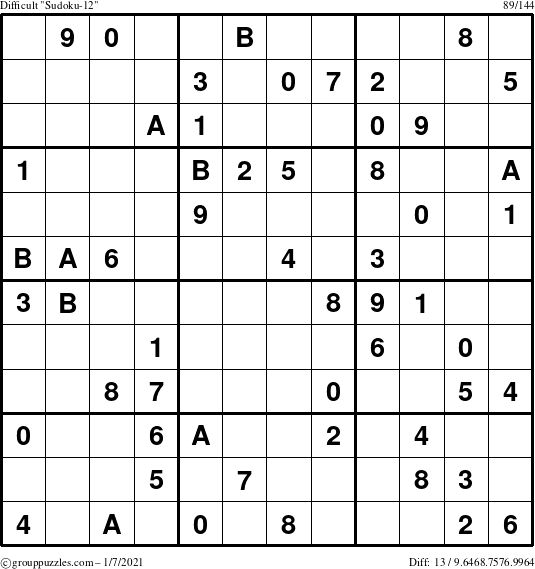 The grouppuzzles.com Difficult Sudoku-12 puzzle for Thursday January 7, 2021