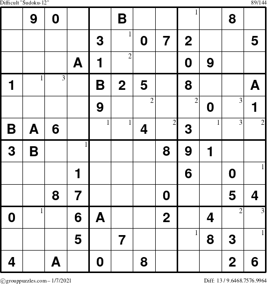 The grouppuzzles.com Difficult Sudoku-12 puzzle for Thursday January 7, 2021 with the first 3 steps marked