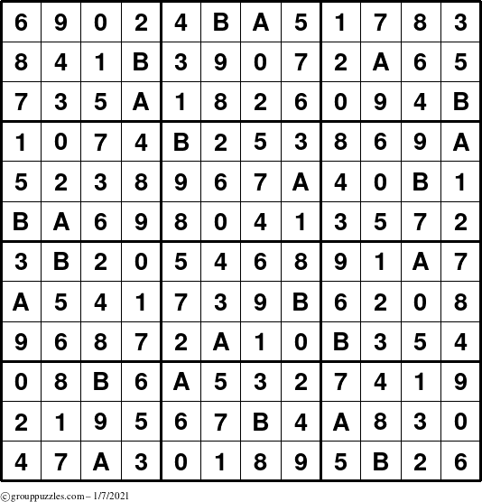 The grouppuzzles.com Answer grid for the Sudoku-12 puzzle for Thursday January 7, 2021