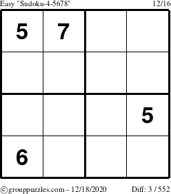 The grouppuzzles.com Easy Sudoku-4-5678 puzzle for Friday December 18, 2020