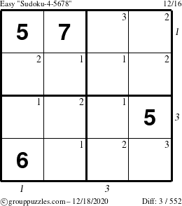 The grouppuzzles.com Easy Sudoku-4-5678 puzzle for Friday December 18, 2020 with all 3 steps marked