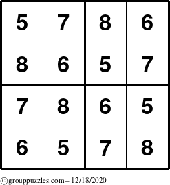 The grouppuzzles.com Answer grid for the Sudoku-4-5678 puzzle for Friday December 18, 2020