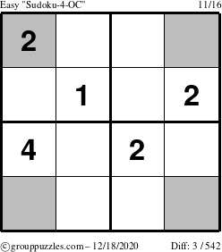 The grouppuzzles.com Easy Sudoku-4-OC puzzle for Friday December 18, 2020