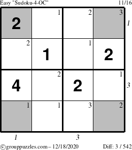 The grouppuzzles.com Easy Sudoku-4-OC puzzle for Friday December 18, 2020 with all 3 steps marked