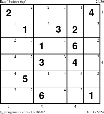 The grouppuzzles.com Easy Sudoku-6up puzzle for Friday December 18, 2020 with all 4 steps marked