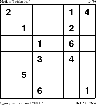 The grouppuzzles.com Medium Sudoku-6up puzzle for Friday December 18, 2020