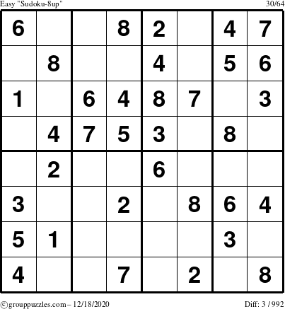 The grouppuzzles.com Easy Sudoku-8up puzzle for Friday December 18, 2020