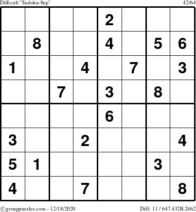 The grouppuzzles.com Difficult Sudoku-8up puzzle for Friday December 18, 2020