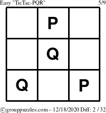 The grouppuzzles.com Easy TicTac-PQR puzzle for Friday December 18, 2020