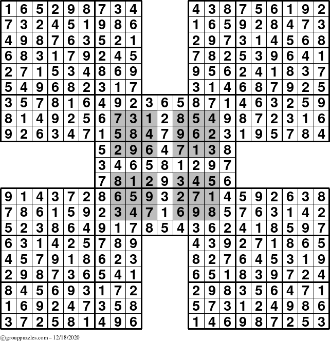 The grouppuzzles.com Answer grid for the HyperSudoku-by5 puzzle for Friday December 18, 2020