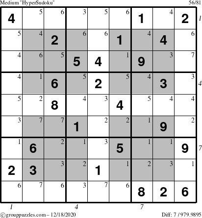 The grouppuzzles.com Medium HyperSudoku puzzle for Friday December 18, 2020 with all 7 steps marked