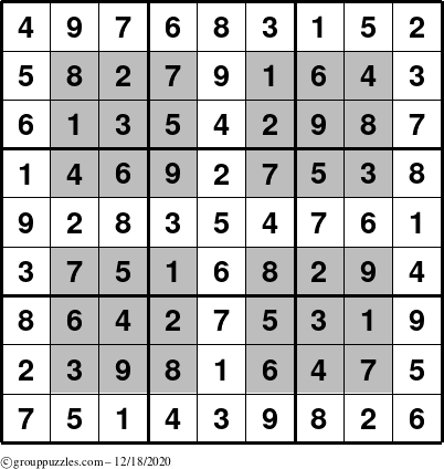 The grouppuzzles.com Answer grid for the HyperSudoku puzzle for Friday December 18, 2020