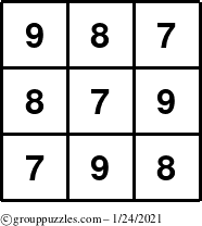 The grouppuzzles.com Answer grid for the TicTac-789 puzzle for Sunday January 24, 2021