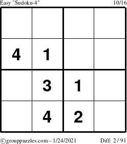 The grouppuzzles.com Easy Sudoku-4 puzzle for Sunday January 24, 2021