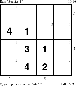 The grouppuzzles.com Easy Sudoku-4 puzzle for Sunday January 24, 2021 with all 2 steps marked