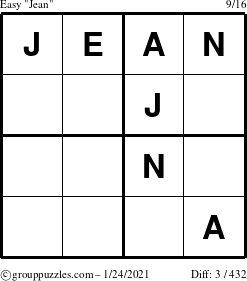 The grouppuzzles.com Easy Jean puzzle for Sunday January 24, 2021