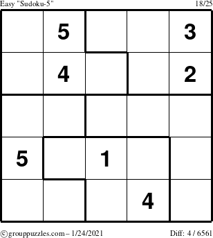 The grouppuzzles.com Easy Sudoku-5 puzzle for Sunday January 24, 2021