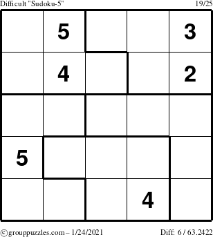 The grouppuzzles.com Difficult Sudoku-5 puzzle for Sunday January 24, 2021