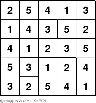 The grouppuzzles.com Answer grid for the Sudoku-5 puzzle for Sunday January 24, 2021