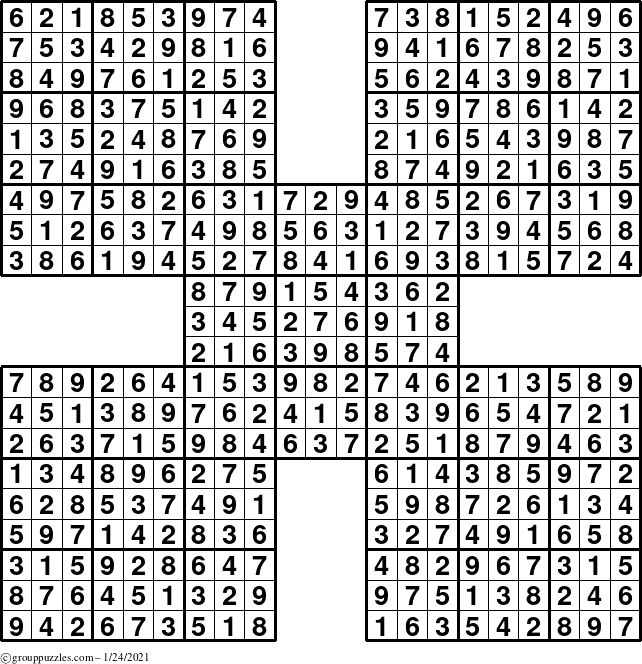 The grouppuzzles.com Answer grid for the Sudoku-by5 puzzle for Sunday January 24, 2021