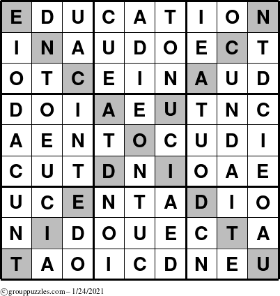 The grouppuzzles.com Answer grid for the Education-X puzzle for Sunday January 24, 2021