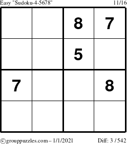 The grouppuzzles.com Easy Sudoku-4-5678 puzzle for Friday January 1, 2021