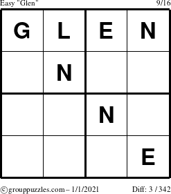 The grouppuzzles.com Easy Glen puzzle for Friday January 1, 2021