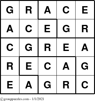 The grouppuzzles.com Answer grid for the Grace puzzle for Friday January 1, 2021