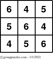 The grouppuzzles.com Answer grid for the TicTac-456 puzzle for Friday January 1, 2021