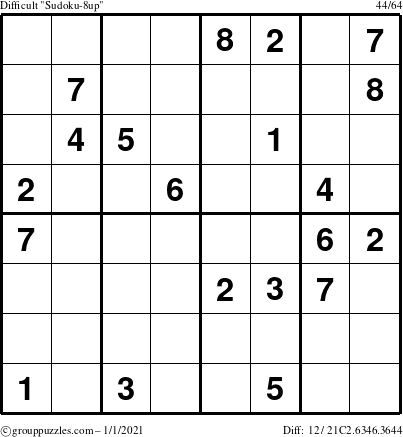 The grouppuzzles.com Difficult Sudoku-8up puzzle for Friday January 1, 2021