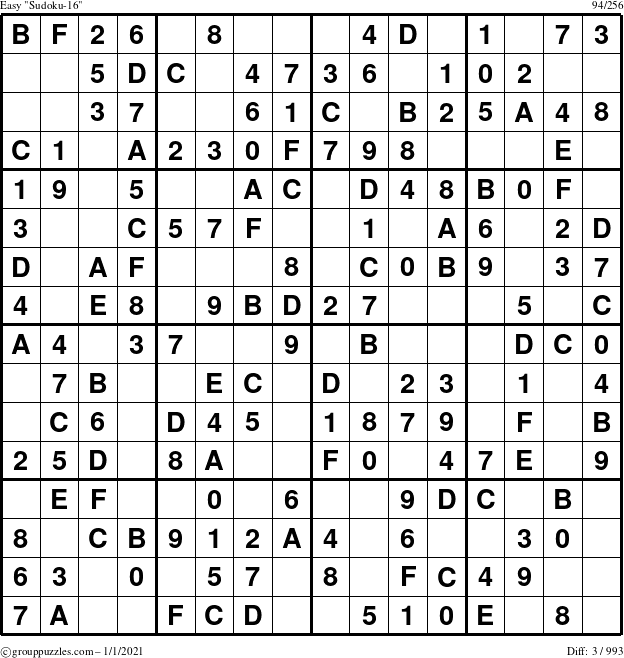 The grouppuzzles.com Easy Sudoku-16 puzzle for Friday January 1, 2021