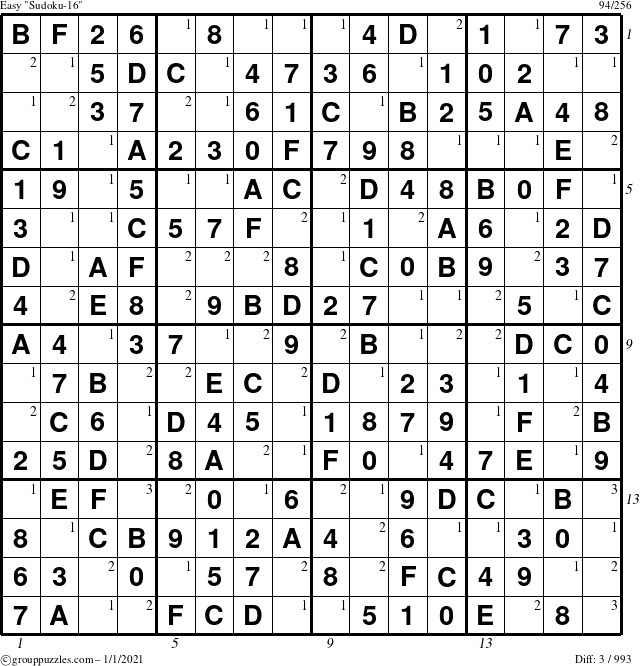 The grouppuzzles.com Easy Sudoku-16 puzzle for Friday January 1, 2021 with all 3 steps marked