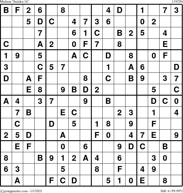 The grouppuzzles.com Medium Sudoku-16 puzzle for Friday January 1, 2021