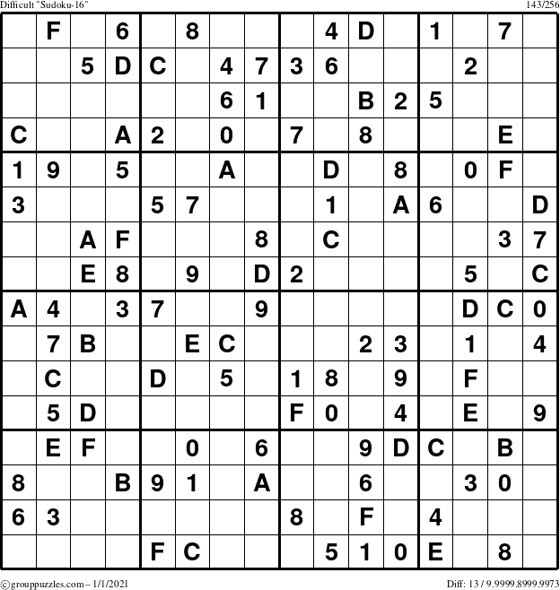 The grouppuzzles.com Difficult Sudoku-16 puzzle for Friday January 1, 2021