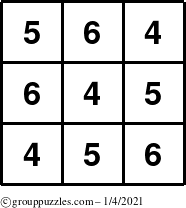 The grouppuzzles.com Answer grid for the TicTac-456 puzzle for Monday January 4, 2021