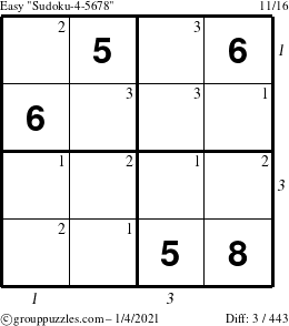 The grouppuzzles.com Easy Sudoku-4-5678 puzzle for Monday January 4, 2021 with all 3 steps marked