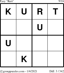 The grouppuzzles.com Easy Kurt puzzle for Monday January 4, 2021